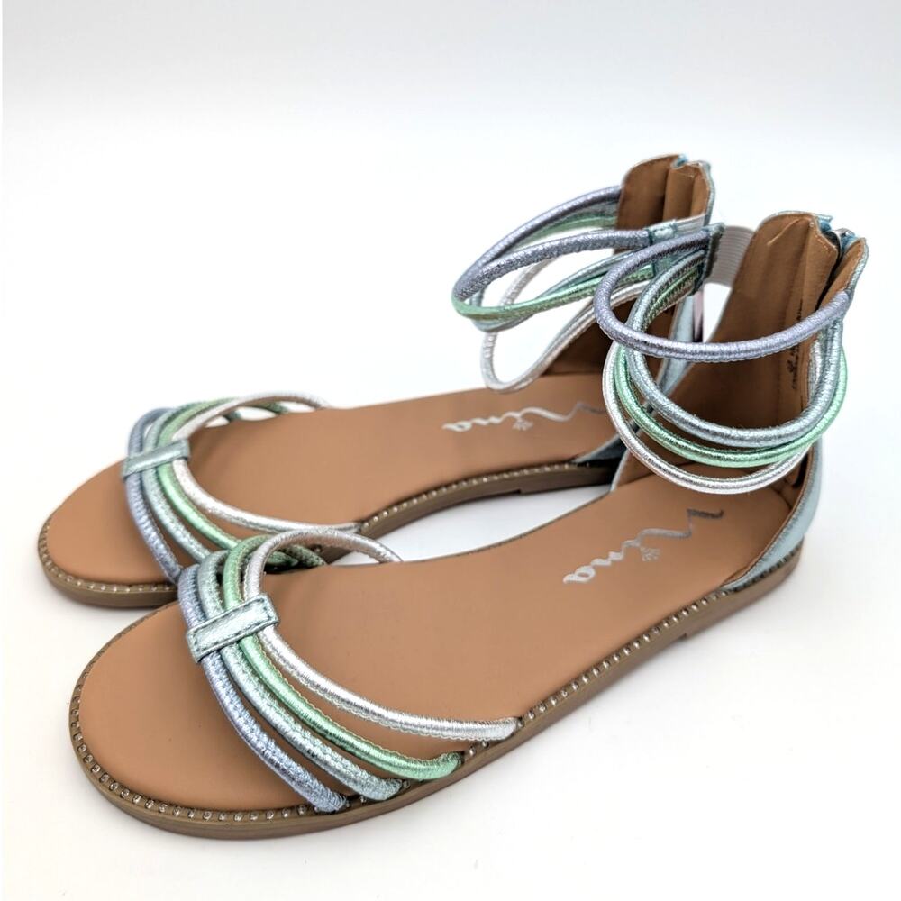 Nina Brianna Ankle Strap Metallic Strappy Flat Sandals Girls Size US4M EU35